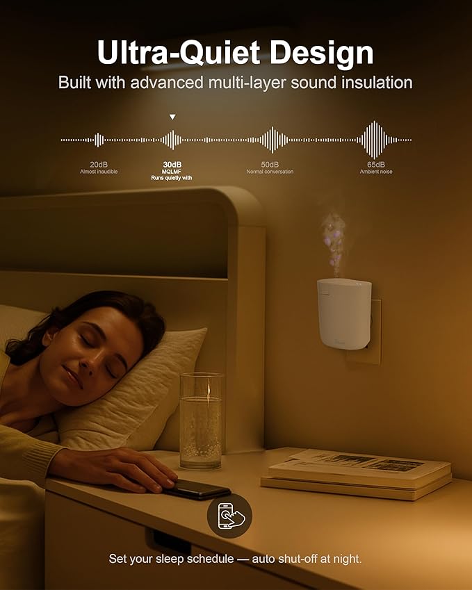 Plug in Diffuser - 800 Sq Ft,No Wobble Design,Secure Wall Fit,Timer Control&Scent Intensity Button,Bluetooth APP,Waterless Scent Diffusers Home,Essential Oil Plug in Wall Diffuser – White