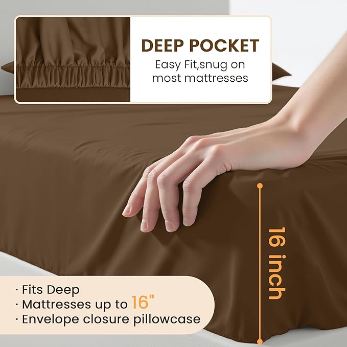 Full Size 4 Piece Bed Sheet Set - Ultra Imitation Cotton-Premium Breathable & Cooling Sheets - Hotel Luxury Bed Sheets Deep Pocket up to 15"- Wrinkle, Fade, Stain Resistant (Dark Brown, Full)