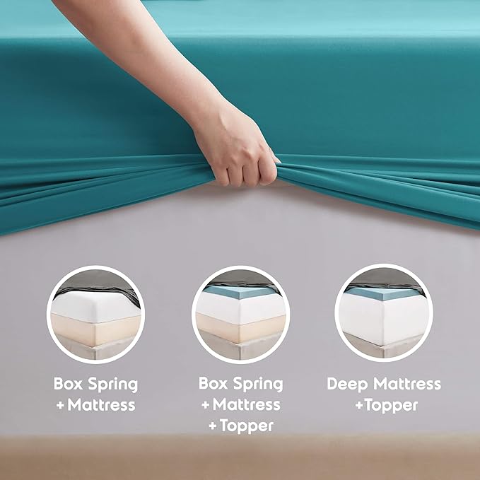 Nestl Extra Deep Cal King Sheet Set - 6 Piece Breathable & Cooling Sheets - Hotel Luxury Bedding Set w/18-24 Inch Deep Pockets - Easy & Secure Fit - Super Soft, Wrinkle Free & Comfy - Teal