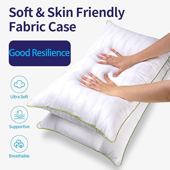 Bed Pillows Queen Size Set of 2,for Sleeping, Adjustable Queen Pillows 2 Pack with Zipper, Cooling Hotel Quality with Premium Soft Down Alternative Fill