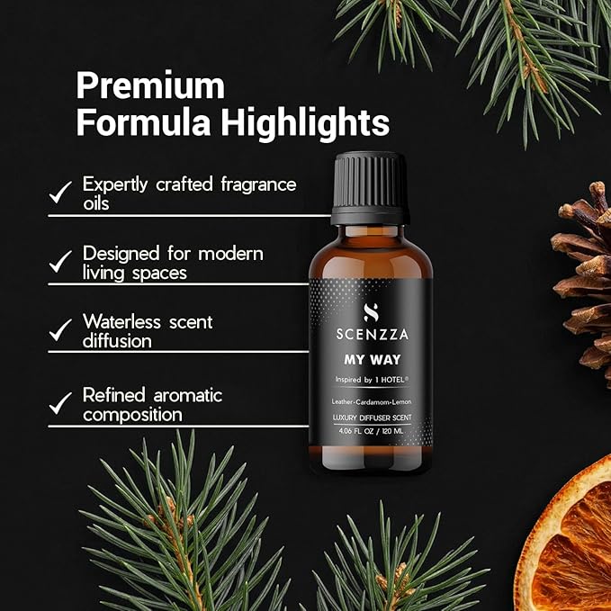 My Way Diffuser Scent Inspired by 1 Hotel Miami Beach, Fresh Woodsy Fragrance with Leather, Premium Luxury Scent Suitable for Ultrasonic and Waterless Diffusers - 120 Ml, 4.06 Fl Oz