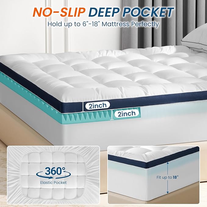 4 Inch Memory Foam Dual-Layer Mattress Topper Queen Size - 2Inch 1000GSM Quilted Pillow Top with Down-Alternative + 2Inch 5-Zone Egg Crate Memory Foam (Twin XL, 39"x80")