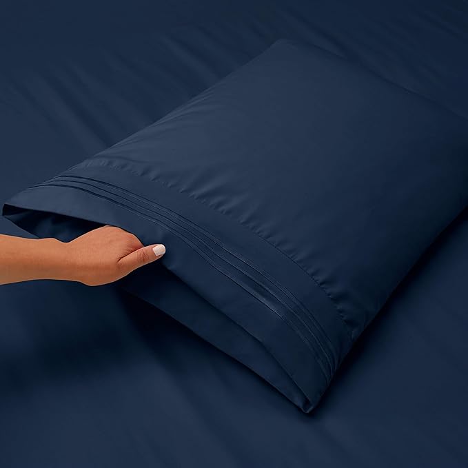 Clara Clark Flex Top King Sheets, 6 Piece Set - Hotel Luxury Sheets for Top Split King Bed, Super Soft Bedding Set, Head Split King Navy Blue