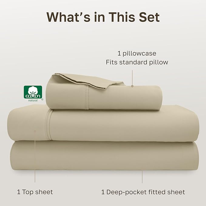 California Design Den Soft 100% Cotton Bed Sheets Twin XL Set, 400 Thread Count Good Housekeeping Award Winner, Silky Smooth Sateen, Breathable and Durable Twin XL Bedding Set - Beige (Golden Tone)