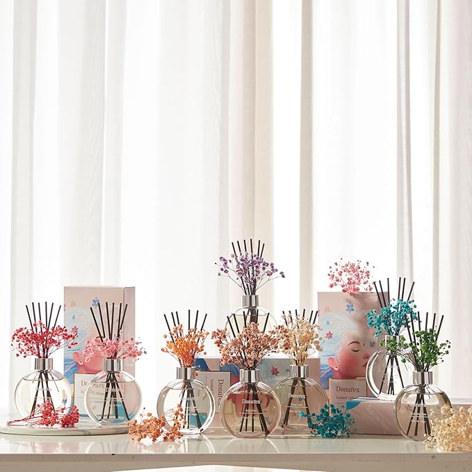 Flower Reed Diffuser Set 5.07oz Sandalwood Rose Scent Diffuser with Sticks Home Fragrance Reed Diffuser for Bathroom Shelf Decor
