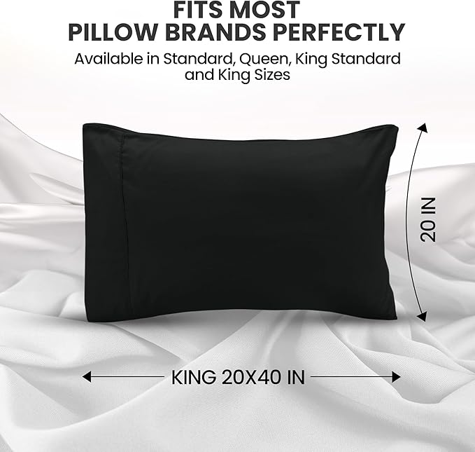 Utopia Bedding King Pillow Cases - 2 Pack - Envelope Closure - Soft Brushed Microfiber Fabric - Shrinkage and Fade Resistant Pillow Covers King Size 20 X 40 Inches (King, Black)