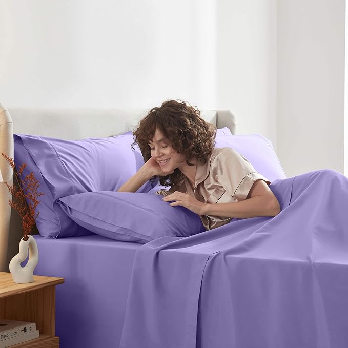 Nestl Extra Deep Queen Sheet Set - 6 Piece Breathable & Cooling Sheets - Hotel Luxury Bedding Set w/18-24 Inch Deep Pockets - Easy & Secure Fit - Super Soft, Wrinkle Free & Comfy - Lavender