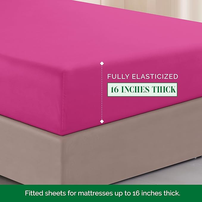 Elegant Comfort Luxurious 1500 Premium Hotel Quality Microfiber Three Line Embroidered Softest 4-Piece Bed Sheet Set, Wrinkle and Fade Resistant, Full, Hot Pink