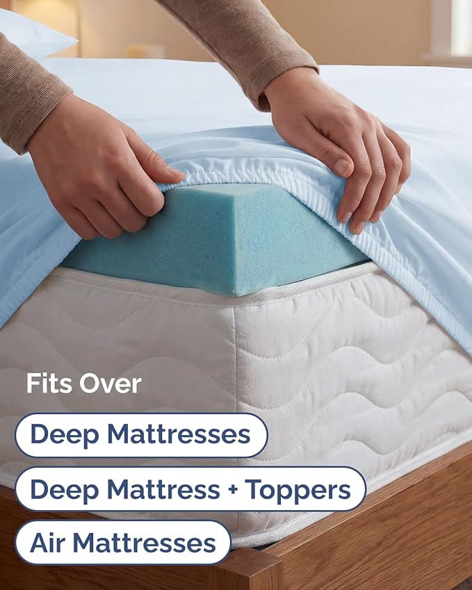 Extra Deep Twin XL Sheet Set - 4 Piece Breathable and Cooling Sheets - Hotel Luxury Bedding for Women, Men, Kids & Teens - Easy & Secure Fit - Soft and Wrinkle Free - Extra Deep Pockets - Light Blue