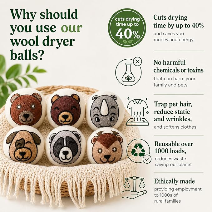 Complete Laundry Kit – Laundry Detergent Sheets, Wool Dryer Balls & Essential Oils – 3 Sheet Packs + 6 XL Animal Dryer Balls + 6 Scent Oils for Natural Clean, Soft & Fresh Laundry