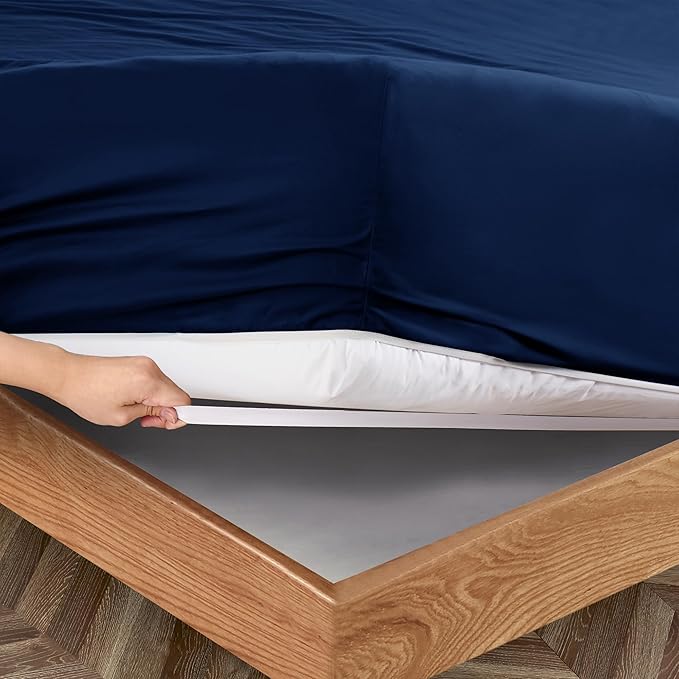 Manyshofu Extra Deep Pocket Full Size Sheets Set - Hotel Luxury 1800 Thread Count Sheets & Pillowcases - Kids Bedding Set up to 24" Mattress - Navy Blue Bed Sheets 18-24 Inch Deep Pockets - 4 Piece