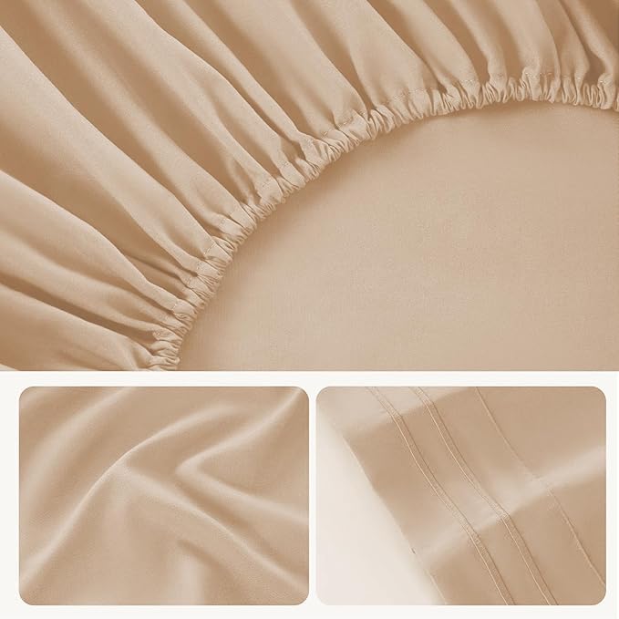 ROSE&RISY Khaki Twin Sheet Set, 3 Pieces Soft Bedding Twin Sheet Set, Breathable and Cooling,Includes Fitted, Flat, Pillow Cases - Deep Pocket (Khaki, Twin)