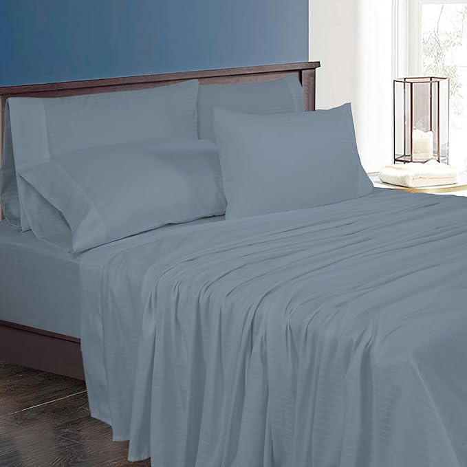 ROYALE LINENS 300 Thread Count Poly Cotton Sheet Set - 6 Piece King Bed Sheets - 1 Fitted, 1 Flat, 4 Pillow Cases -Soft Cool & Crisp Sheet Set (King, Dusty Blue)