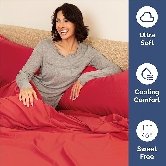 Full 6 Piece Sheet Set - Comfy, Breathable & Cooling - Soft Hotel Luxury Bedding for Women, Men, Kids, Teens & Children - 1 Flat & 1 Fitted Sheet & 4 Pillowcases w/ Deep Pockets - Wrinkle Free - Red
