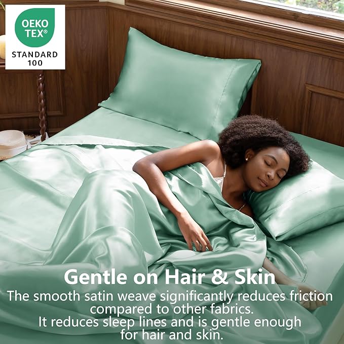CozyLux Satin Sheets King Size Sheet Set - 4 Piece Silky King Sheets, Luxury Aqua King Bed Set with Smooth and Soft Microfiber, Includes 1 Fitted Sheet, 1 Flat Sheet and 2 Pillowcases