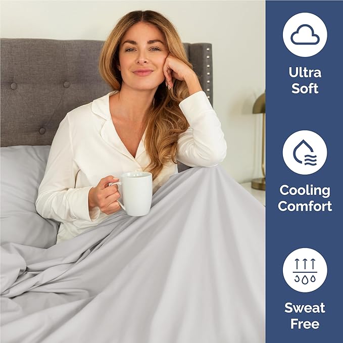 Full 6 Piece Sheet Set - Comfy Breathable & Cooling - Hotel Luxury Bedding for Women, Men, Kids, Teens & Children - 1 Flat & 1 Fitted Sheet & 4 Pillowcases w/ Deep Pockets - Wrinkle Free - French Grey