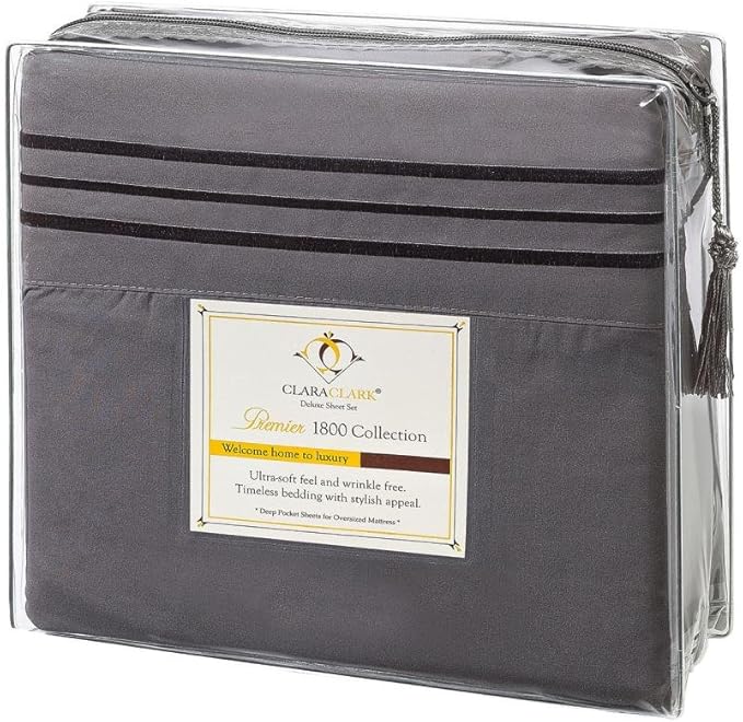 Clara Clark Premier 1800 Collection Full 4PC Microfiber Bed Linen Set, Charcoal Gray, Deep Pocket Sheets