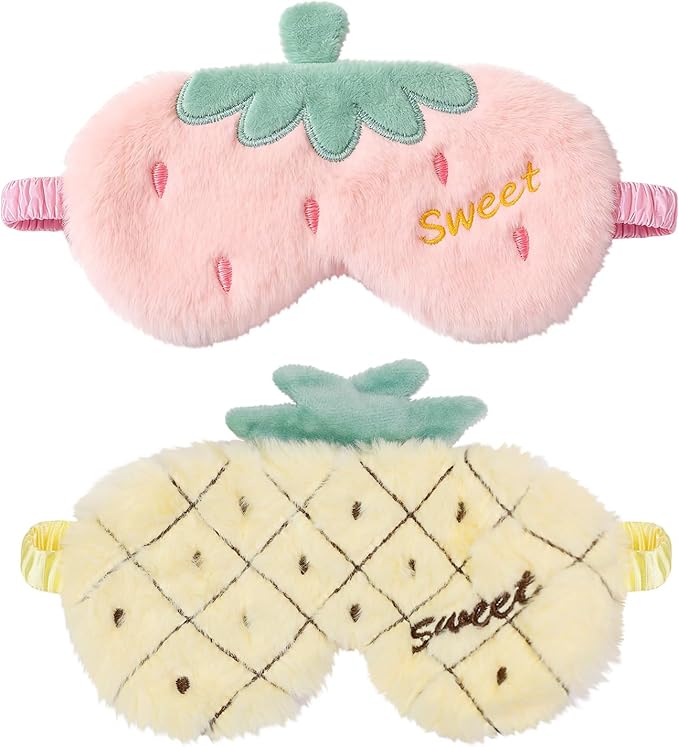 PERFECTSIGHT Sleep Eye Masks, Cute Fruit Sleep Eye Cover Lightweight Adjustable Eyeshade Mask Cover for Women Men Sleep Travel Nap, Strawberry Pineapple