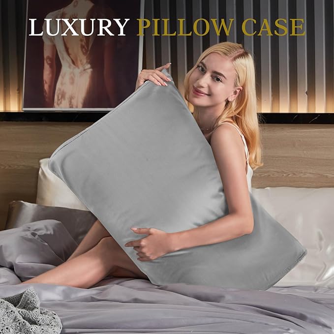 Cooling Pillowcase for Contour Pillow- Rayon Derived from Bamboo Contour Cervical Neck Pillow Case Cover- Breathable Silky Soft Pillowcase for Hot Sleepers,24 x14 x5/3.7 Inches 1 Piece Light Grey