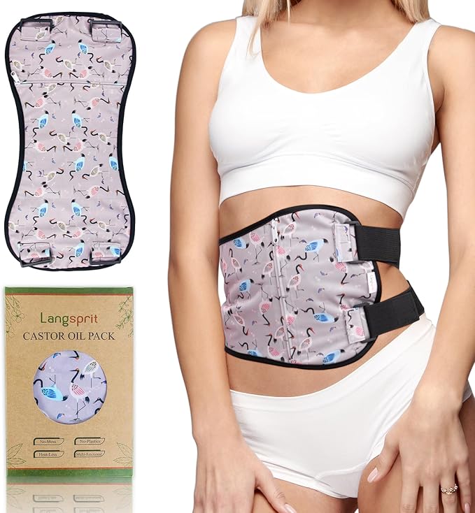 Langsprit Castor Oil Pack Castor Oil Pack Wrap, Castor Oil Packs for Liver Detox, Inflammation, Reusable Castor Oil Pack Compress Castor Oil Packs kit L