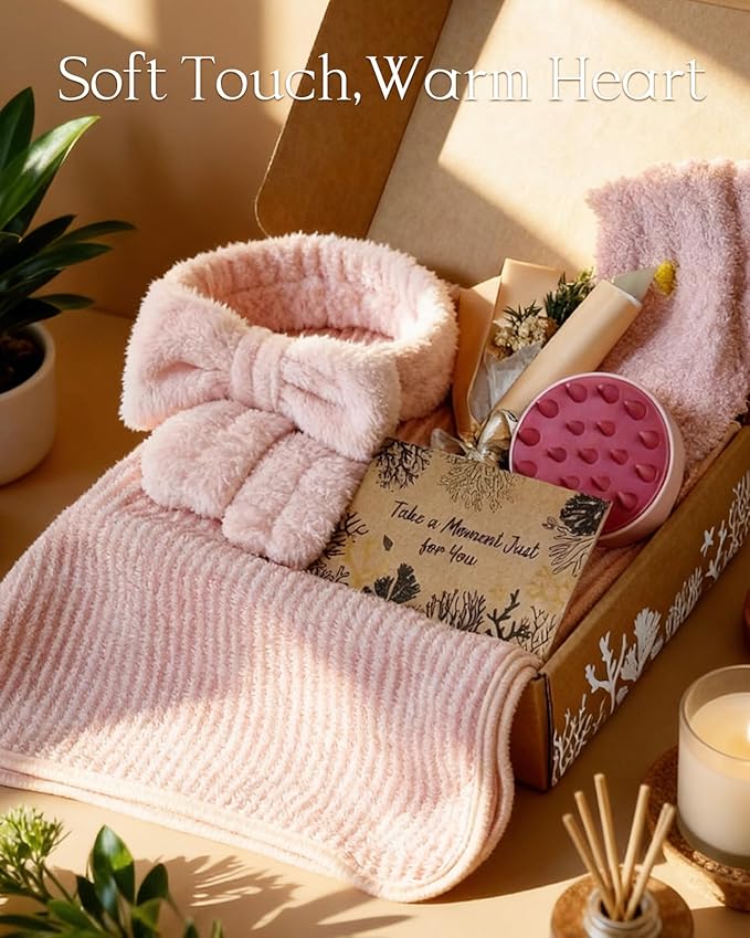 Rose Spa Gift Baskets - Mothers Day Gifts Natural Pampering Spa Set, Self-Care Get Well Soon Basket, Thank You Gifts, Unique 11pcs Gift Set for Women Wife Mom Her Birthday