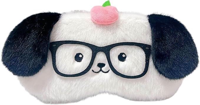 PERFECTSIGHT Sleep Eye Masks, Cute Plush Sleep Eye Cover Lightweight Adjustable Eyeshade Faux Fur Mask Cover for Women Men Sleep Travel Nap, Glasses Puppy
