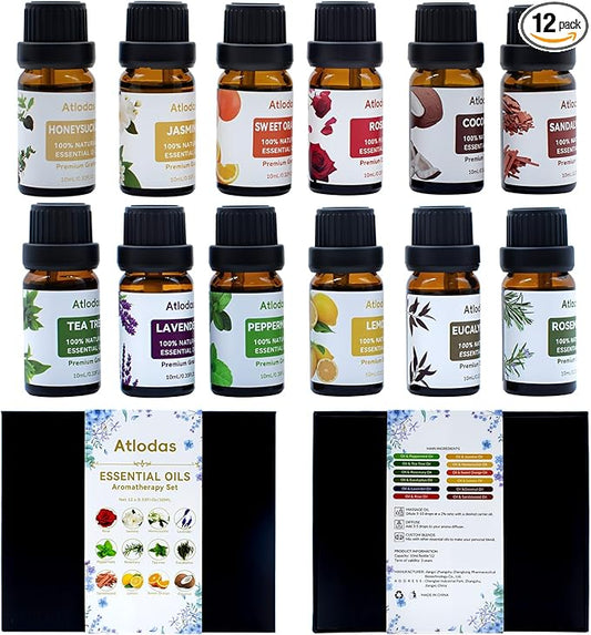 12 Natural Essential Oils Set, Organic Fragrance Oil Essential Oils for Diffuser for Home, Candle Scents, Aromatherapy - Lavender, Eucalyptus, Tea Tree, Rose, Vanilla, Sandalwood and More