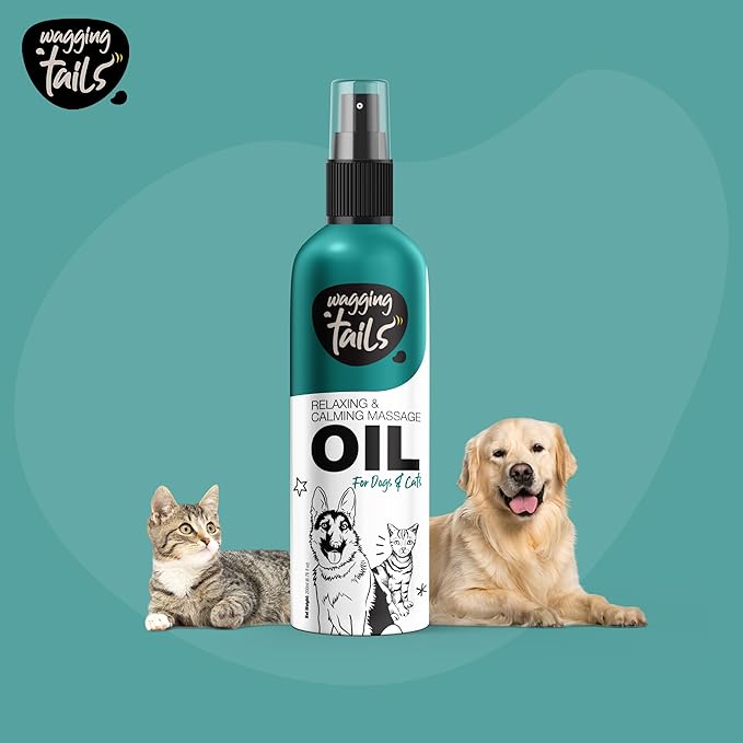 Wagging Tails Relaxing & Calming Massage Oil for Dogs and Cats | Pure Essential Oil Blend with Lavender & Almond Oil | Nourishing Skin & Shiny Coat, Promotes Relaxation for Pets 6.76 fl oz