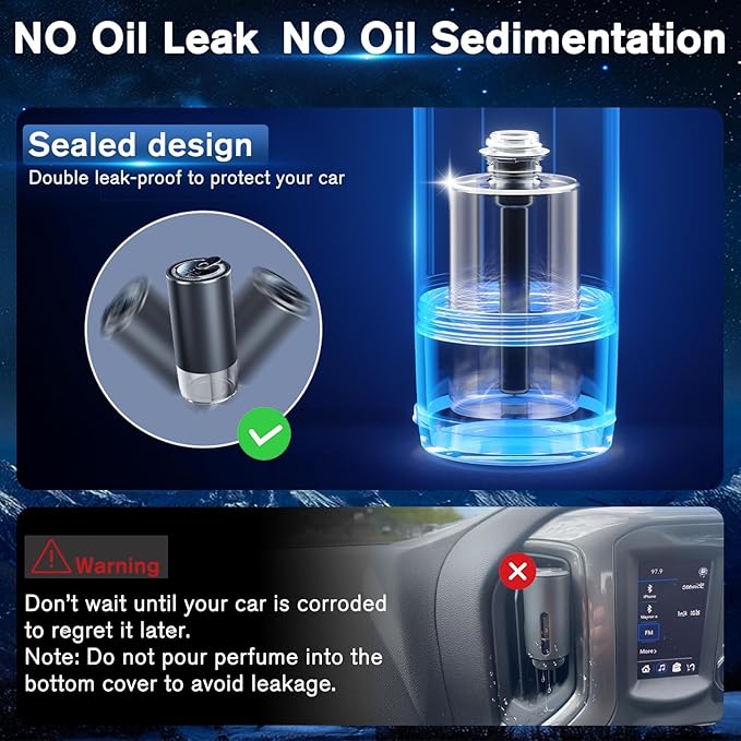 Smart Car Air Freshener Diffuser with Starry Sky Projection, 50ml/1.8OZ Perfume Car Diffuser, 6 Months Long-Lasting Fragrance, RGB Music-Sync Lights, Intelligent Auto On/Off, 3 Modes, Rose