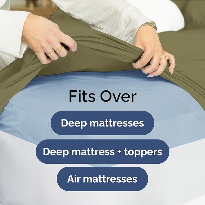 Extra Deep Split King Sheet Set - 5 Piece Breathable & Cooling Bed Sheets - Easily Fits 18 to 24 inch Mattress - Soft, Wrinkle & Fade Free with Extra Deep Pockets - Hotel Luxury Bedding - Sage Green