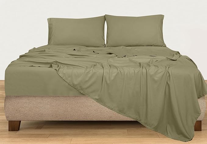 ROYALE LINENS 300 Thread Count 100% Long Staple Combed Cotton Sheet Set - 3 Piece Twin Bed Sheets - 1 Fitted, 1 Flat & Pillow case -Soft Cool & Crisp Sheet Set (Twin, Sage Green)