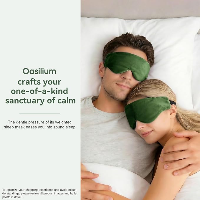 Lyocell Weighted Sleep Eye Mask for Women Men, 7oz & 5.3oz, Removable Washable Weighted Bag, Light Blocking Eye Cover, Soft Eye Shade for Travel Essentials, Office Naps, Gift,Green
