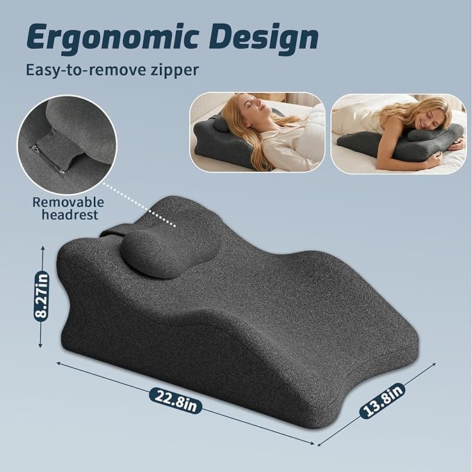 Ergonomic Wedge Prone Pillow,Memory Foam Multi-Functional Bed Pillow,Reading Pillow,Ideal for Bed Breaks,Massage,Reading,Back Support,Sleeping,and Leg Pain Relief