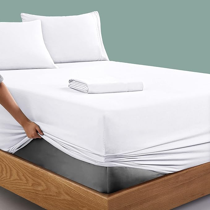 Manyshofu Extra Deep Pocket Twin Sheets Set - Hotel Luxury 1800 Thread Count Sheets & Pillowcases - Kids Bedding Set up to 24" Mattress - Pure White Bed Sheets 18-24 Inch Deep Pockets - 3 Piece