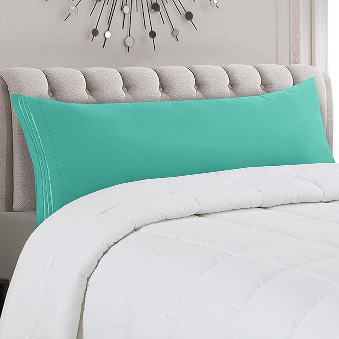 Mocassi 1-Piece Premium Body Pillowcase 1800 Series Hotel Quality Microfiber - Soft and Breathable with 3-Line Embroidery Wrinkle and Stain Resistant, Easy Care, 21" x 54", Minted Aqua