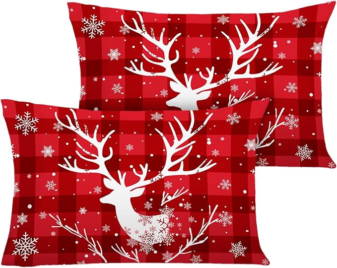 YIYEA Christmas Pillow Cases Queen Size Set of 2, Ultra Soft Double Brushed Microfiber Pillowcases Queen, Christmas Bed Pillow Covers, Fade Resistant, Easy Slip-On (20"x30")