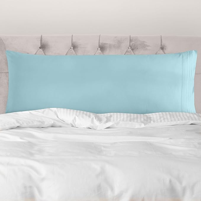 Mocassi 1-Piece Premium Body Pillowcase 1800 Series Hotel Quality Microfiber - Soft and Breathable with 3-Line Embroidery Wrinkle and Stain Resistant, Easy Care, 21" x 54", Aqua Blue