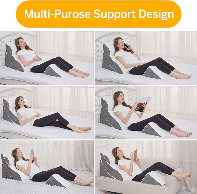 Wedge Pillow Set for After Surgery – 4PCS Orthopedic Bed Wedge Pillows for Sleeping – Adjustable Memory Foam Triangle Support for Back Pain Relief, Acid Reflux & Recovery (White)