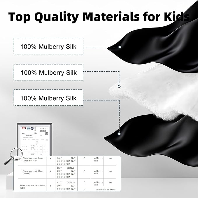 Silk Sleep Eye Mask for Kids, 100% Real Natural Pure Silk Sleeping Masks, Blindfold Sleep Eye Cover with Adjustable Strap, Soft & Lightweight Night Eyeshade for Boys Girls Teens (Black)