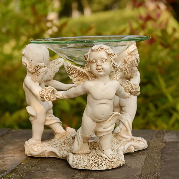 Glass Essential Oil Diffuser, 80ML Small Glass Reservoir Diffuser with Resin Statue Base for Home Office Bedroom Gift (Angel-1)