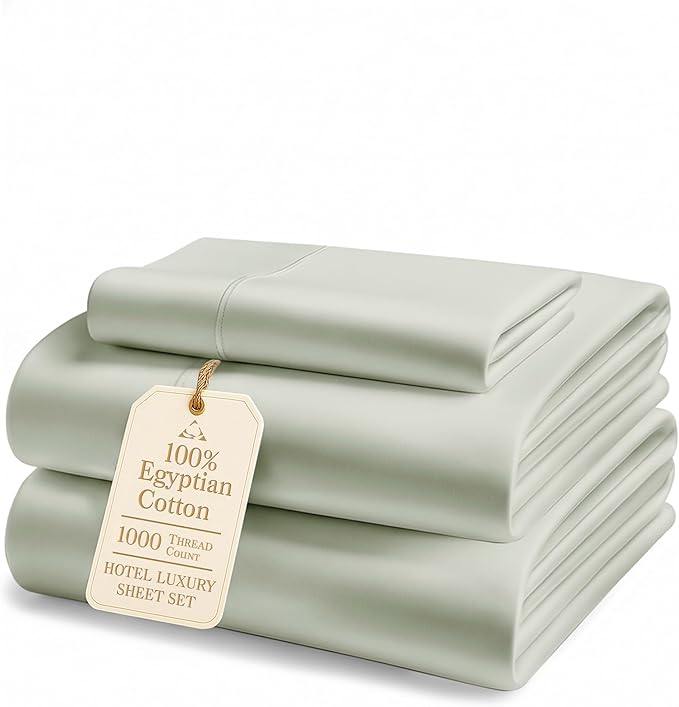 LANE LINEN 100% Egyptian Mercerized Cotton Twin Sheets Set - 1000 Thread Count, Eco Friendly Sustainably Produced No Pill Fade Resistant 15 Iinch Deep Pocket Cotton Sheets Twin - Mineral