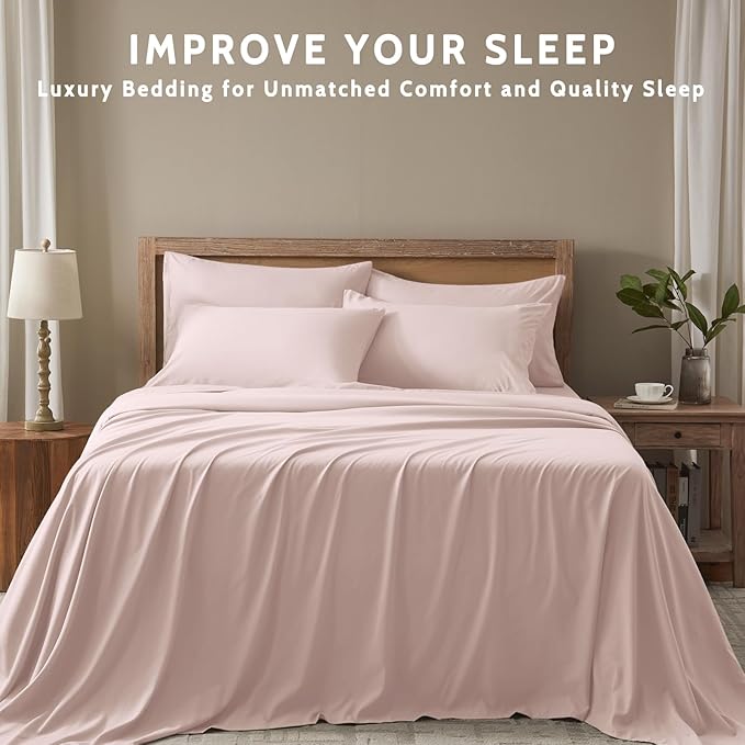 Cal King Size Sheets Set - 6 Piece Luxuriously Soft & Cooling Sheets Cal King Size - Ultra Soft 16" Deep Pocket Cal King Sheet Set - Fitted Sheet & Pillowcase Sets (Cal King Baby Pink)
