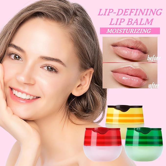 3PCS Bee Lip Balm Honey Pot,Moisturizing Cherries,Avocado,Honey Flavors Lip Mask Overnight,Hydrating Lip Sleeping Mask Lip Care Set,Plumping Lip Moisturizer for Dry and Cracked Lips