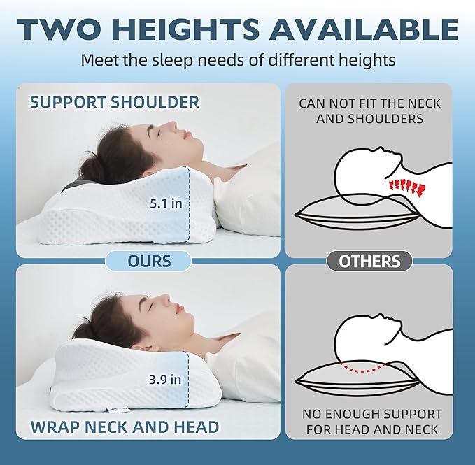 Cervical Neck Pillow for Pain Relief, Ergonomic Memory Foam Pillow for Sleeping, Orthopedic Bed Pillow Neck Support Pillow, Contour Pillows for Side Back Stomach Sleepers