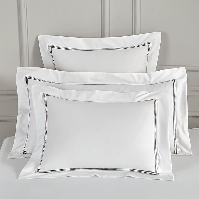 White Pillow Shams King Size Set of 2, 100% Cotton Luxury Hotel 3-Lines Embroidered Pillowcases, 400TC Sateen Weave Decorative Pillow Cases with Envelope Closure for Bedding, 20x36 Inches