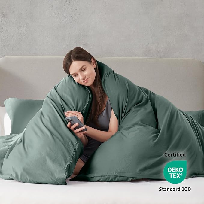 Nestl Forest Green Duvet Cover Queen Size - Soft Double Brushed Queen Duvet Cover Set, 3 Piece, with Zipper Closure, 1 Duvet Cover 90x90 inches and 2 Pillow Shams