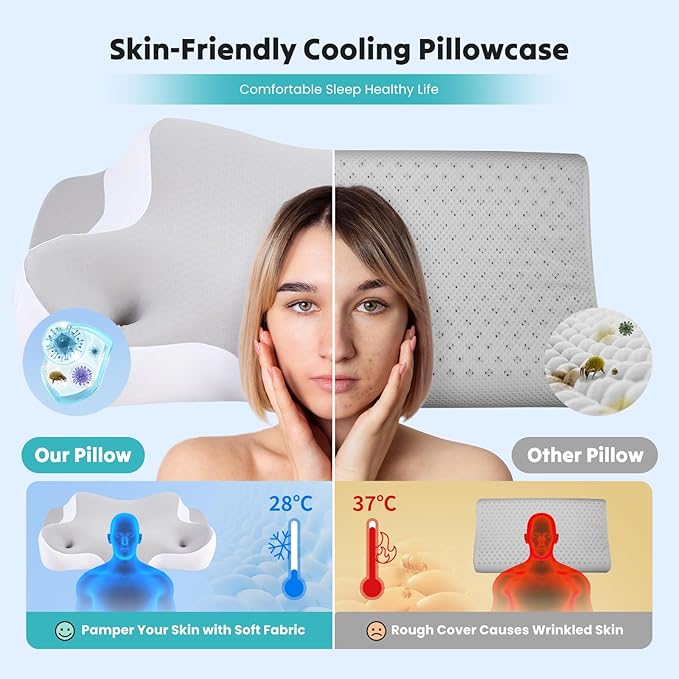 NEWBULIG Cervical Neck Pillow - Ergonomic Memory Foam Pillow for Neck Pain Relief, Contour Orthopedic Bed Pillow for Side, Back & Stomach Sleepers with Neck Support, 24.01" Lx15.12 W, Grey