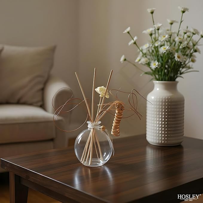 Hosley Glass Diffuser Bottles with Reeds Set of 4 for Home Decor, Aromatherapy, Birthday Gifts for Women, Room Decor - Elegant Home & Office Gift Set (Oil Not Included)