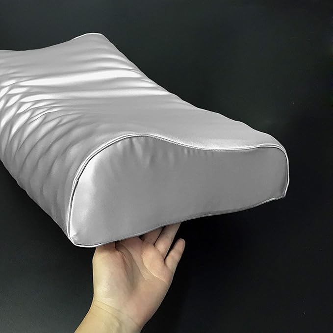 Silk Pillowcase for Memory Foam Pillow Neck Pillow, Pure Mulberry Silk Pillow Case for Cervical Pillow Contour Pillow (Grey, 24" x 14" x 4.7"/3.9")