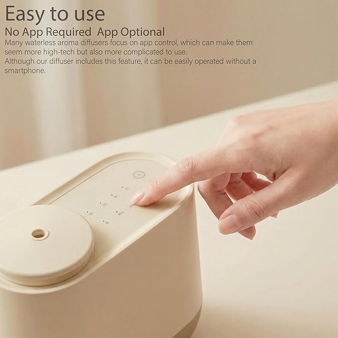 Low Noise Waterless Aroma Diffuser (200ml) – 39dB Ultra Quiet, No Water Needed, App Optional, Strong Scent for Large Rooms, Bedroom, Yoga, Office (Beige)